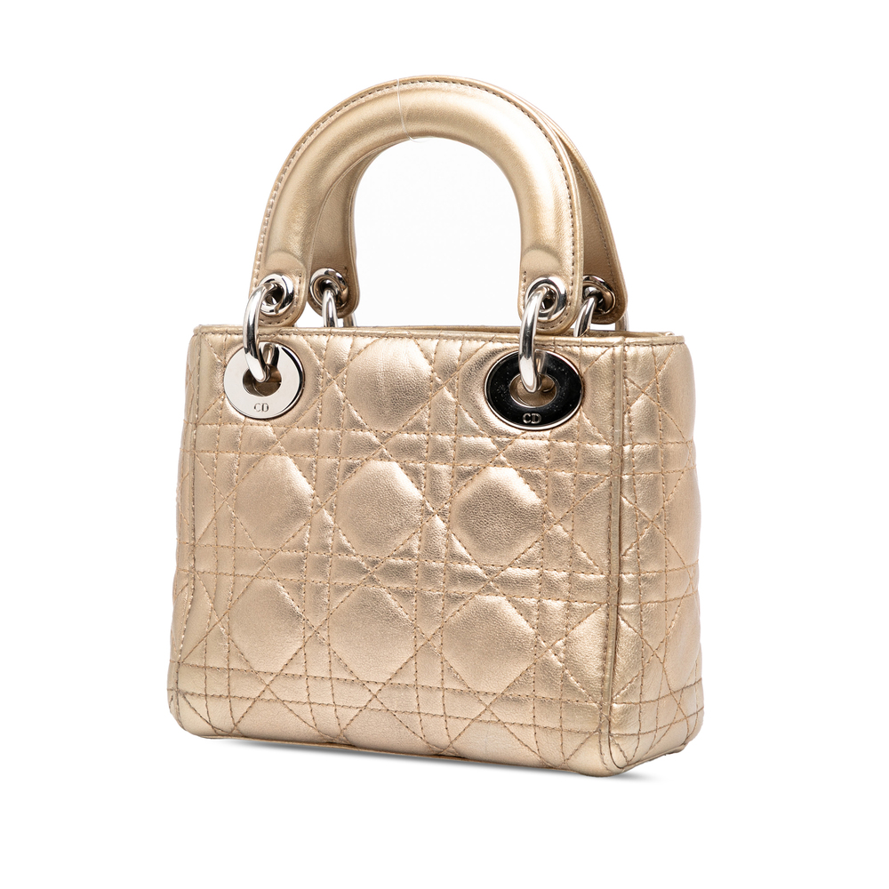 Pre-Loved Dior Mini Metallic Lambskin Cannage Lady Dior - Picture 2 of 7